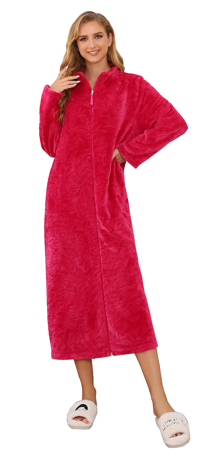 Fleece Zipped Long Dressing Gown | M&S IT